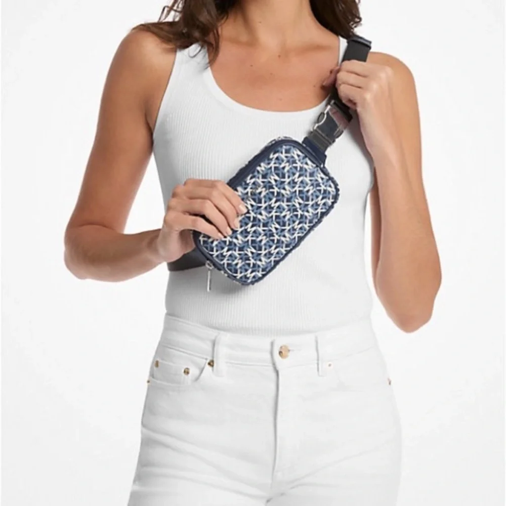Michael Kors Khai Midnight Blue Small Logo Printed Belt/Sling Bag NWT